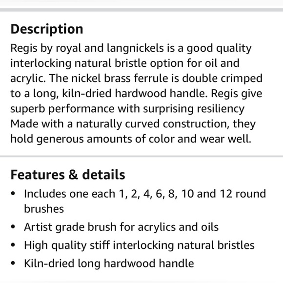 NIB - REGIS OIL & ACRYLIC 7 PIECE NATURAL WHITE BRISTLE BRUSH SET - Picture 5 of 5